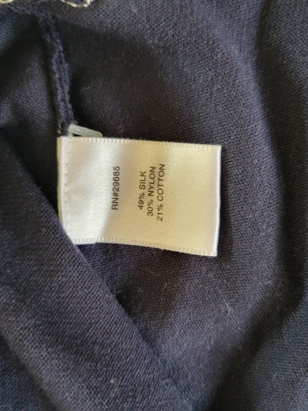 Pendleton Silk Blend Navy Cardigan Ivory Tipping 3/4 Sleeve Button Front Large - Picture 5 of 11